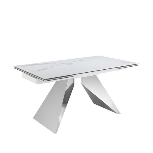 [1116] Rectangular porcelain marble and chrome-plated steel extending dining table