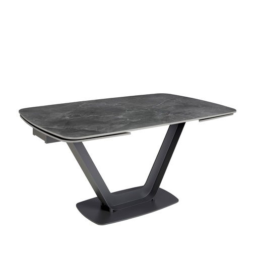 [1132] Mesa de jantar extensível barril oval mármore porcelânico e aço preto