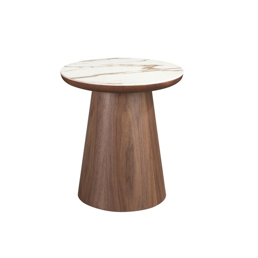 [2159] Porcelain marble and walnut round corner table