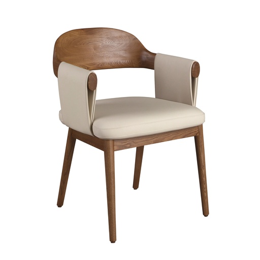 [5186] Silla nogal y polipiel crema