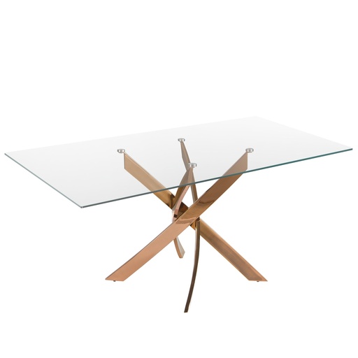 [1169-160x95] Rectangular dining table in tempered glass and pink steel