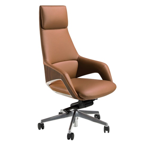 [4209] Fauteuil de bureau pivotant en similicuir marron