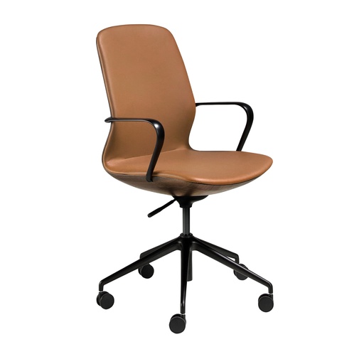 [4219] Fauteuil de bureau pivotant en similicuir marron