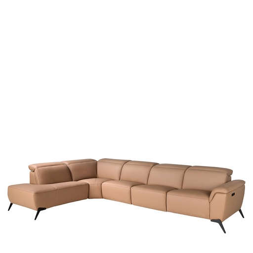 [6281] Canapé d'angle relax modulaire gauche en cuir marron