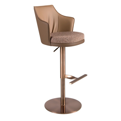 [4226] Drehbarer Hocker aus braun meliertem Stoff und braunem Kunstleder