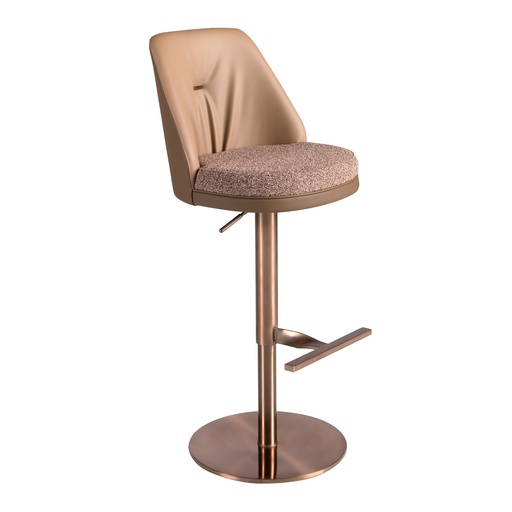 [4227] Swivel stool in mottled brown fabric and brown leatherette