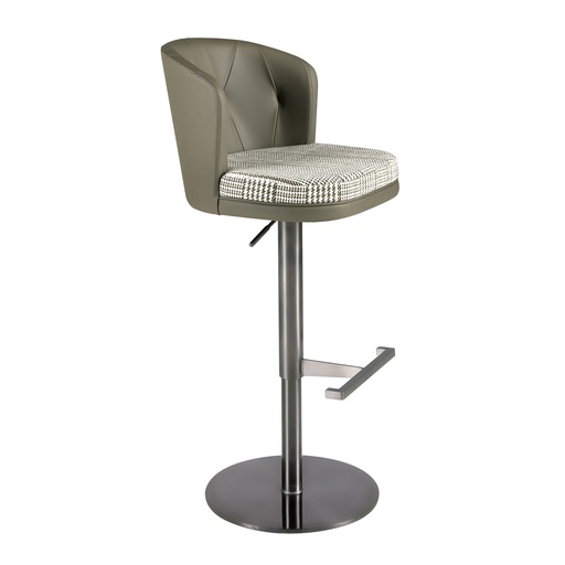 [4228] Tabouret pivotant en tissu vert foncé et blanc et similicuir vert olive