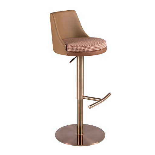 [4229] Swivel stool in terracotta brown and beige fabric and brown leatherette
