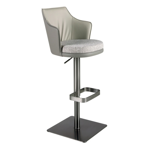 [4231] Tabouret pivotant en tissu gris marbré et similicuir gris foncé