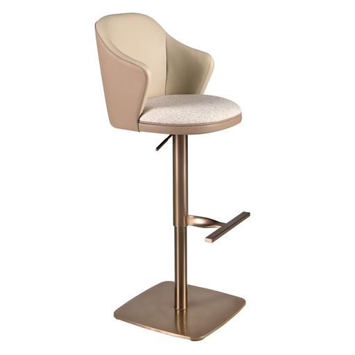 [4232] Swivel stool in cream marbled fabric and brown leatherette