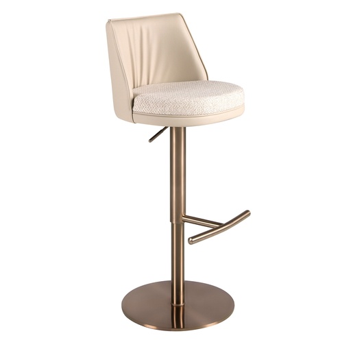 [4234] Tabouret pivotant en tissu crème marbré et similicuir crème