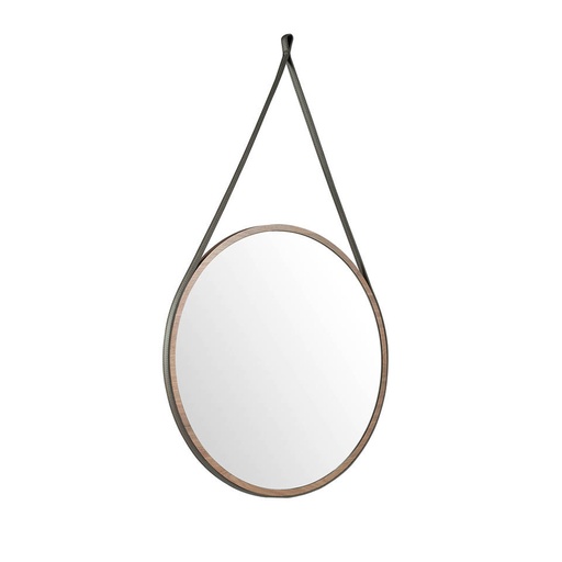 [3038] Round walnut wall mirror