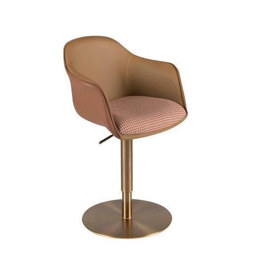 [4235] Sedia girevole tessuto marrone terracotta e beige e similipelle marrone
