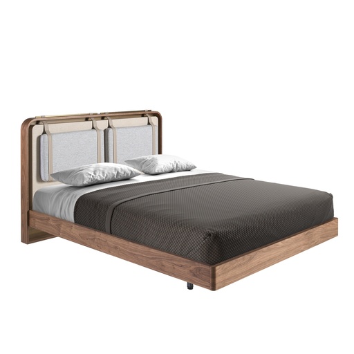 [7224] Stoffen bed in beige en grijs