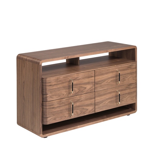 [7226] Kommode aus Nussbaum und schwarzem PVC