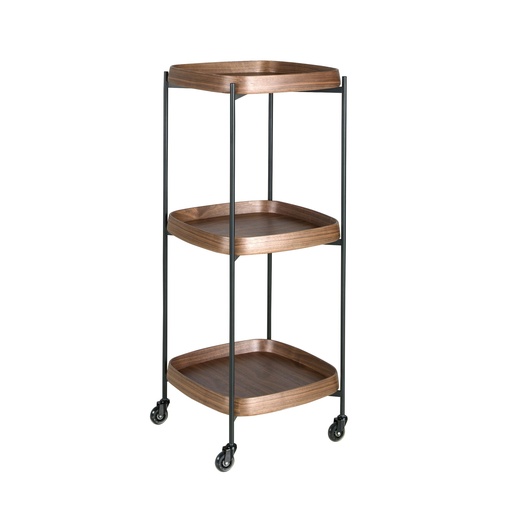 [3291] Minibar-Servierwagen aus Nussbaumholz und schwarzem Stahl