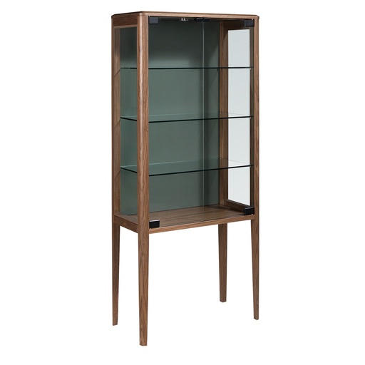 [3292] Hoge dressoir van gehard glas en walnoot met interne verlichting