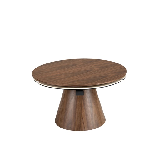 [2168] Extendable round coffee table in walnut and porcelain marble