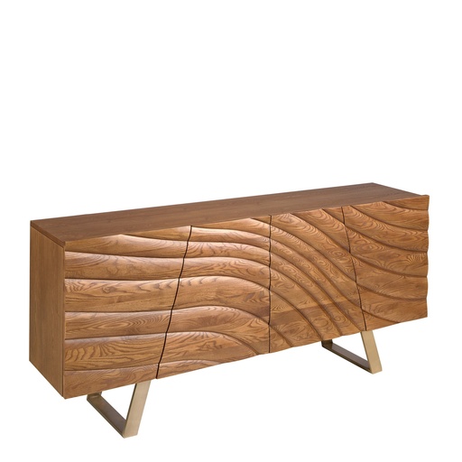 [3298] Credenza in noce chiaro e acciaio lucidato color oro