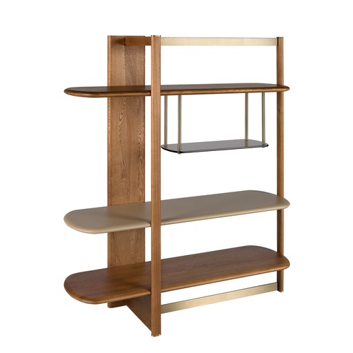 [3300] Left rectangular shelving unit in light walnut and greige-coloured wood