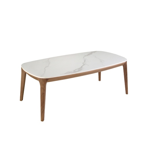 [2132] Oval porcelain marble and walnut oval table