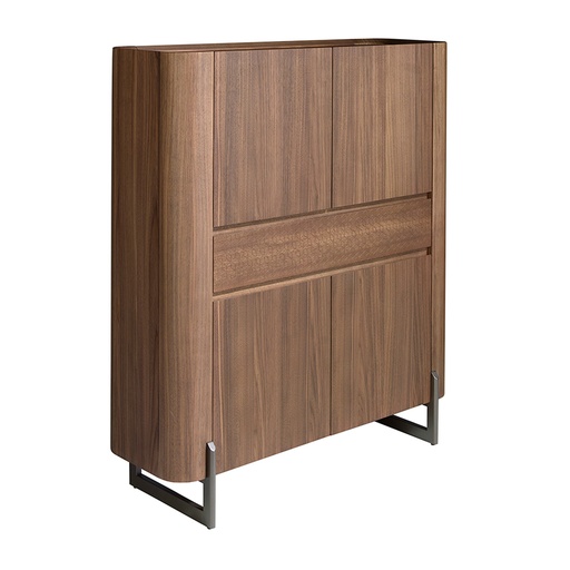 [3251] Credenza alta in noce e acciaio scuro metallizzato