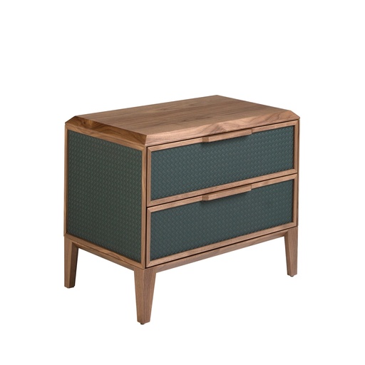 [7149] Dark green pvc and walnut bedside table