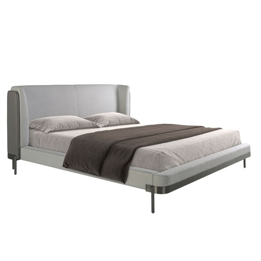 [7156] Light grey fabric and dark grey leatherette bed