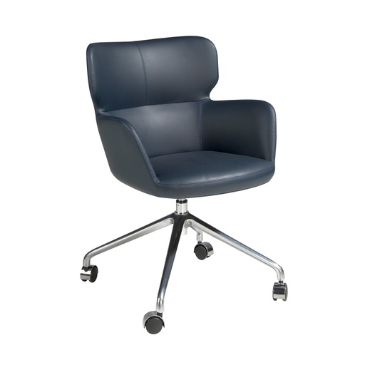 [4110] Chaise de bureau pivotant en similicuir bleu