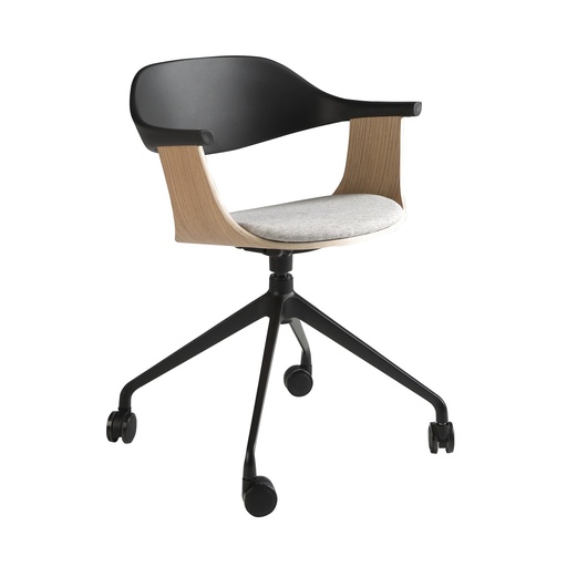 [4130] Swivel office chair in light grey fabric and black pvc