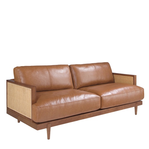 [6177] 3 seater brown leather sofa