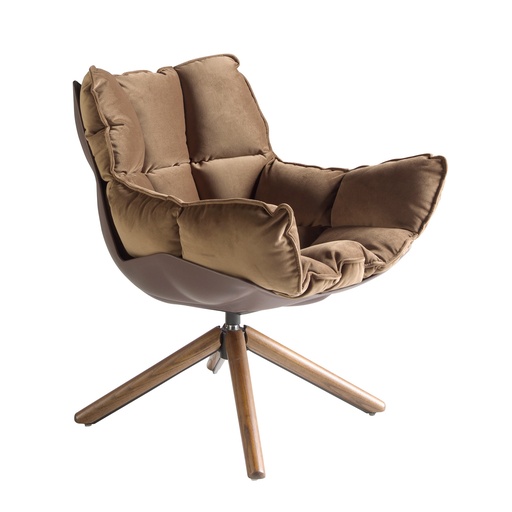 [5104] Brown velvet and brown pvc swivel armchair