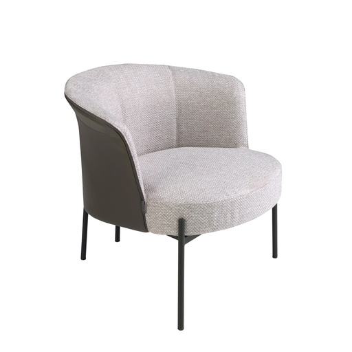 [5109] Fauteuil en tissu gris et similicuir gris foncé