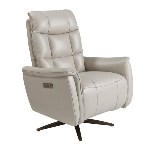 [5114] Grey leather swivel armchair