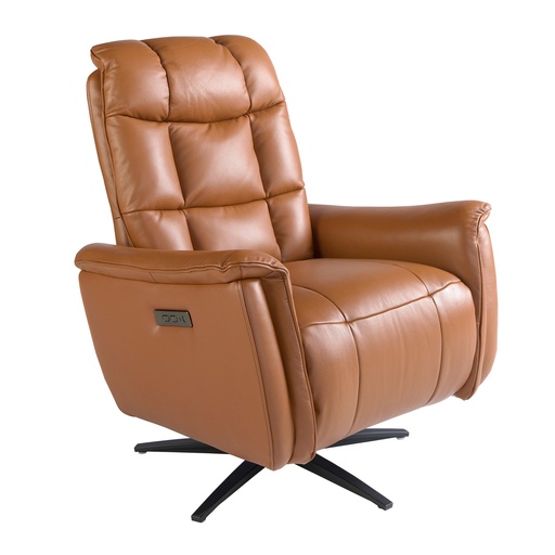 [5117] Brown leather swivel armchair