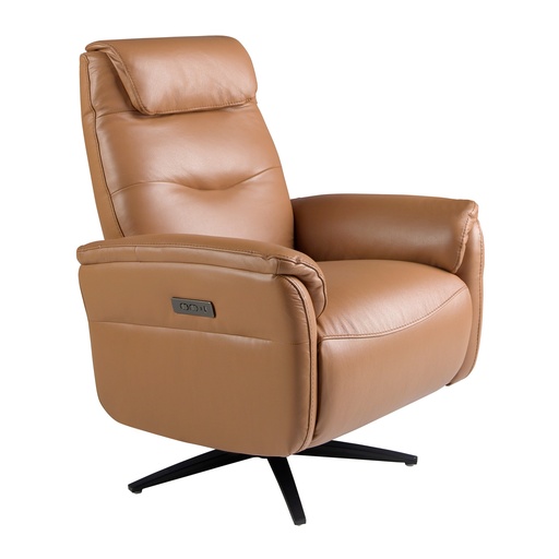 [5115] Brown leather swivel armchair