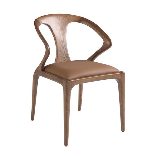 [4137] Brown walnut and leatherette chair