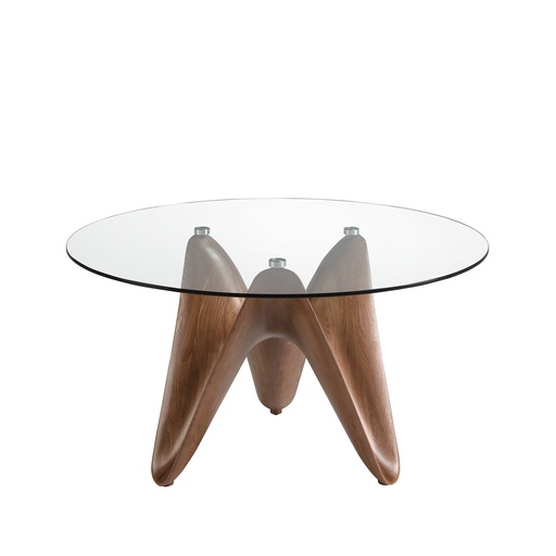 [1126-Ø150] Round tempered glass and walnut dining table