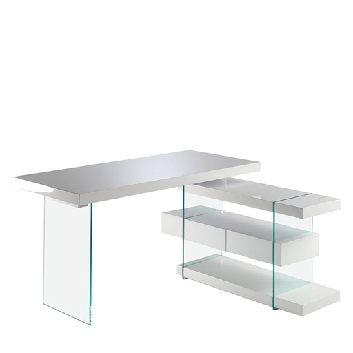 [3002] White wood and tempered glass desk