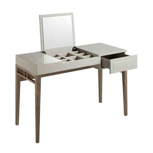 [7001] Grey wood and walnut dressing table with mirror