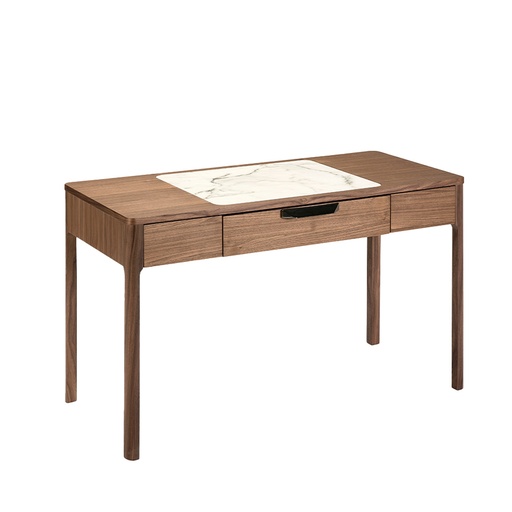 [7043] Walnut dressing table with white and glossy grey marble-look glass top