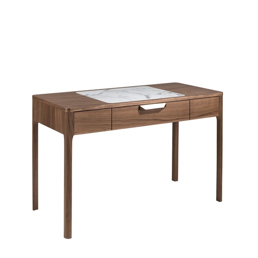 [7043] Walnut dressing table with white and glossy grey marble-look glass top