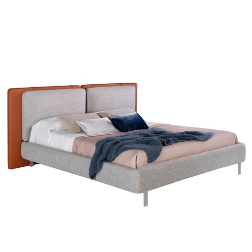 [7123] Brown leatherette bed with gray fabric