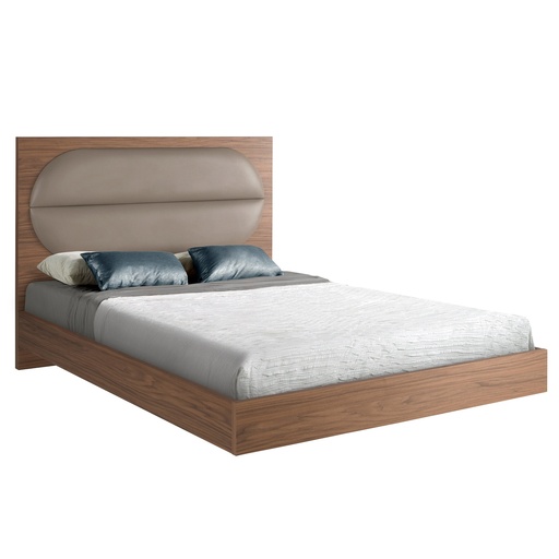 [7143] Walnut and mink-coloured leatherette  bed