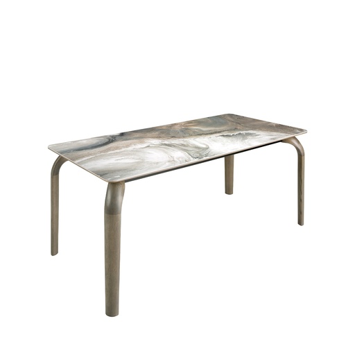 [1142] Rectangular porcelain marble and ash oak dining table