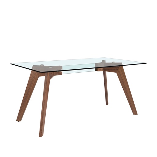 [1031] Rectangular tempered glass and walnut dining table