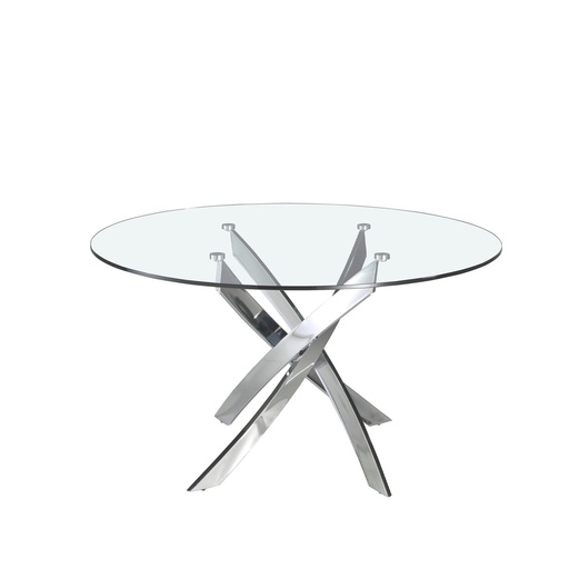 [1061-Ø130] Round tempered glass and chrome-plated steel dining table