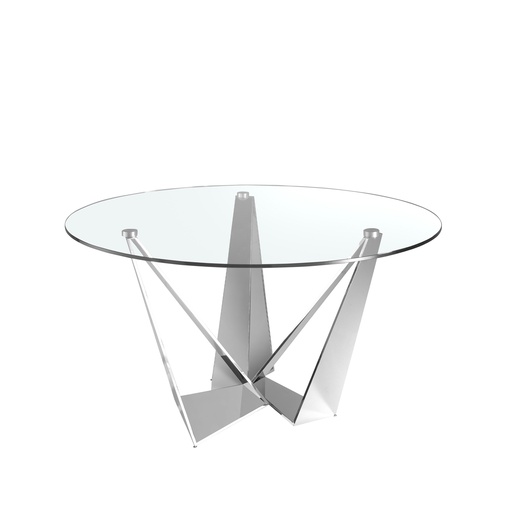 [1042] Round tempered glass and chrome-plated steel dining table