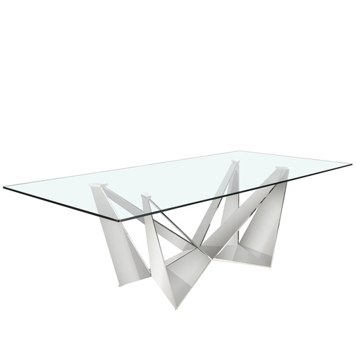 [1049] Mesa comedor rectangular cristal templado y acero cromado