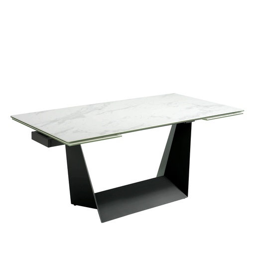 [1014] Mesa de jantar extensível retangular mármore porcelânico e aço preto